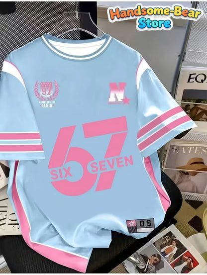 67 Meme T-Shirt for Kids Funny Digital 3D Print Number 67 Football Jersey T Shirt Loose Jersey Style Fashion Children&