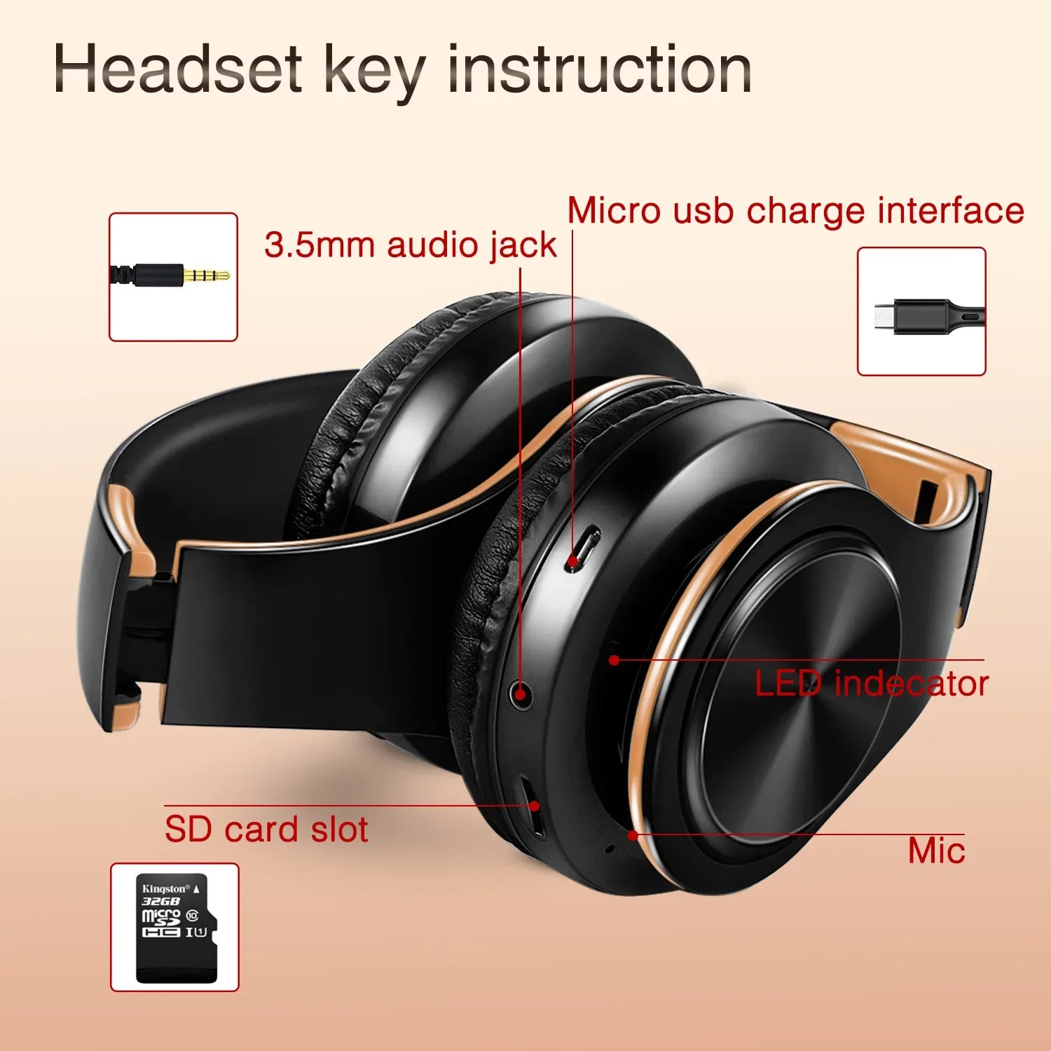 Gold Wireless Bluetooth Headphones