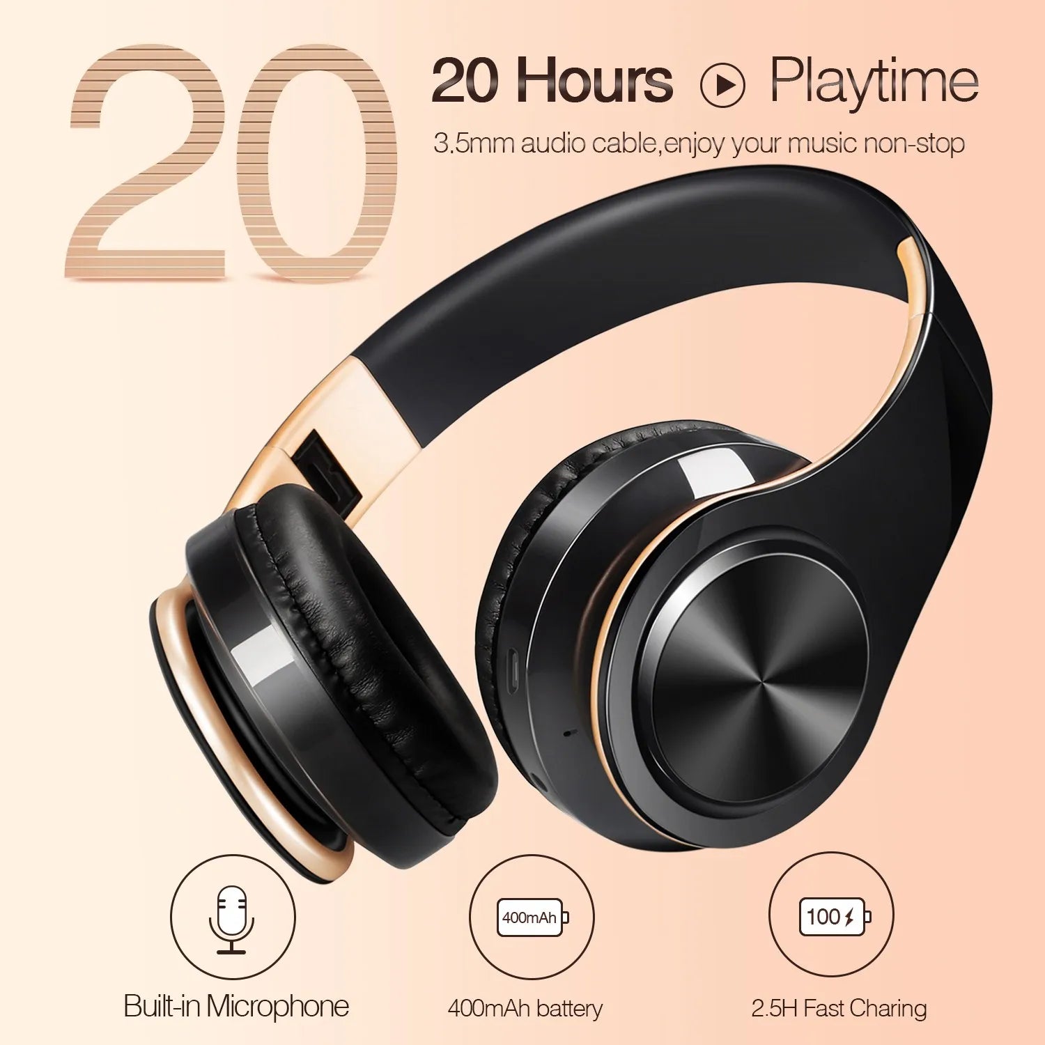 Gold Wireless Bluetooth Headphones
