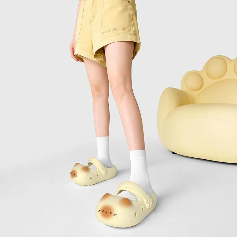 New creative black cat slippers for women summer soft cloud mules clogs woman strap sandal shoes cute kitty mary jane EVA sliper