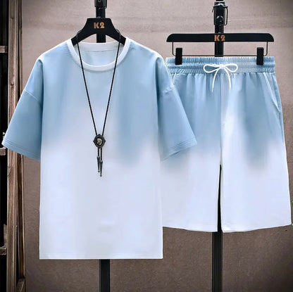 New hot-selling summer couple ice silk set, loose Korean-style casual unisex sports T-shirt and shorts, fashionable quick-dry
