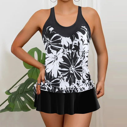 Tankini Woman Bikini Sleeveless Tank Top Skirted Bottom Bikinis Floral Print Swimsuit Pleated Skirt Two Piece Swimsuit Swimwear