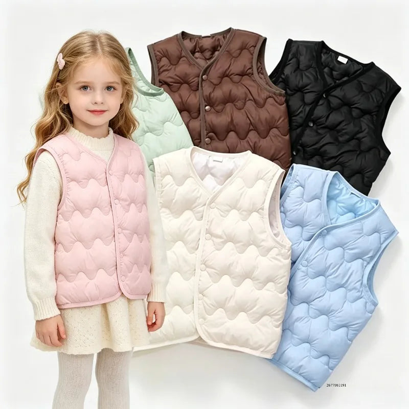 New Children Warm Cotton Vest Fashion Solid Boys Girls Baby Toddler Autumn Winter Waistcoats Casual Versatile Kids Clothing Tops