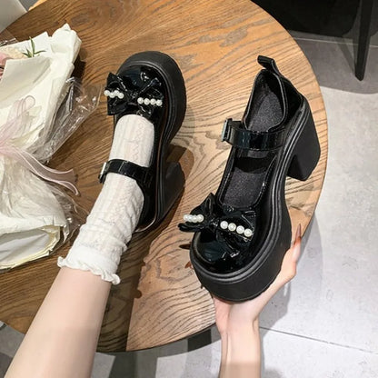 2026 Lolita Shoes Black Super High Heels Mary Jane Shoes Women Chunky Platform Pumps Woman Ankle Buckle Party Shoes