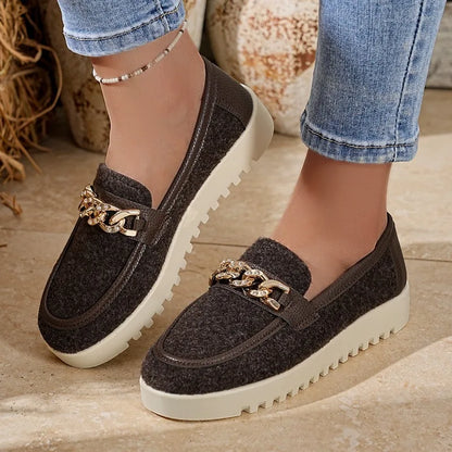 2025 New Spring Autumn Women Loafers Round Toe Shoes Sheep Suede Shoes for Women Retro Metal Buckle Platform Women Shoes