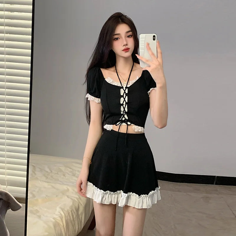 Instagram Style Women Two Piece Skirted Swimsuit Hot Spring Bathing Suit Slimming Tummy Control Fashion Beachwear
