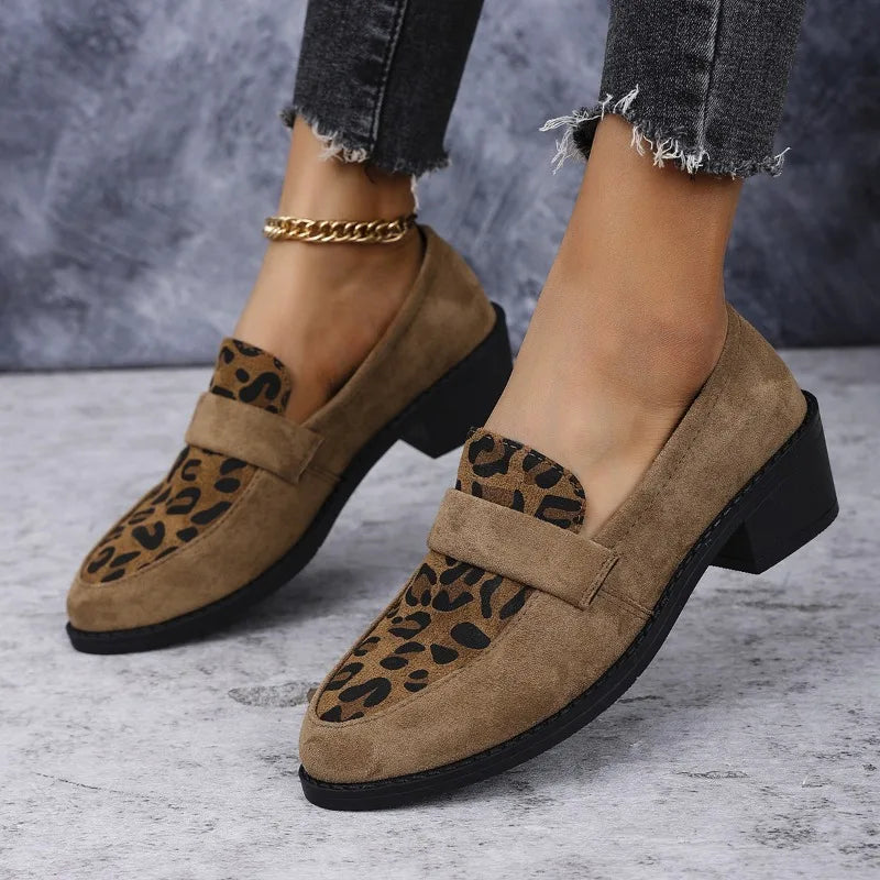 Women Pumps Spring Autumn Fashion Casual Medium Heel Pointed Toe Leopard Print Shoes Women Comfortable Slip-On Shoes for Women