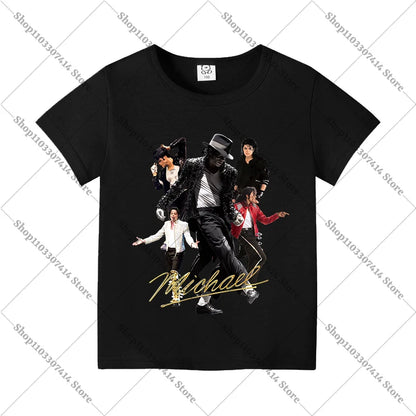 Kids Anime Cute T-shirt Summer Clothing King of Pop MJ Cotton T Shirt Michael Jackson Short Sleeve Tops Fashion Casual Tee Gifts
