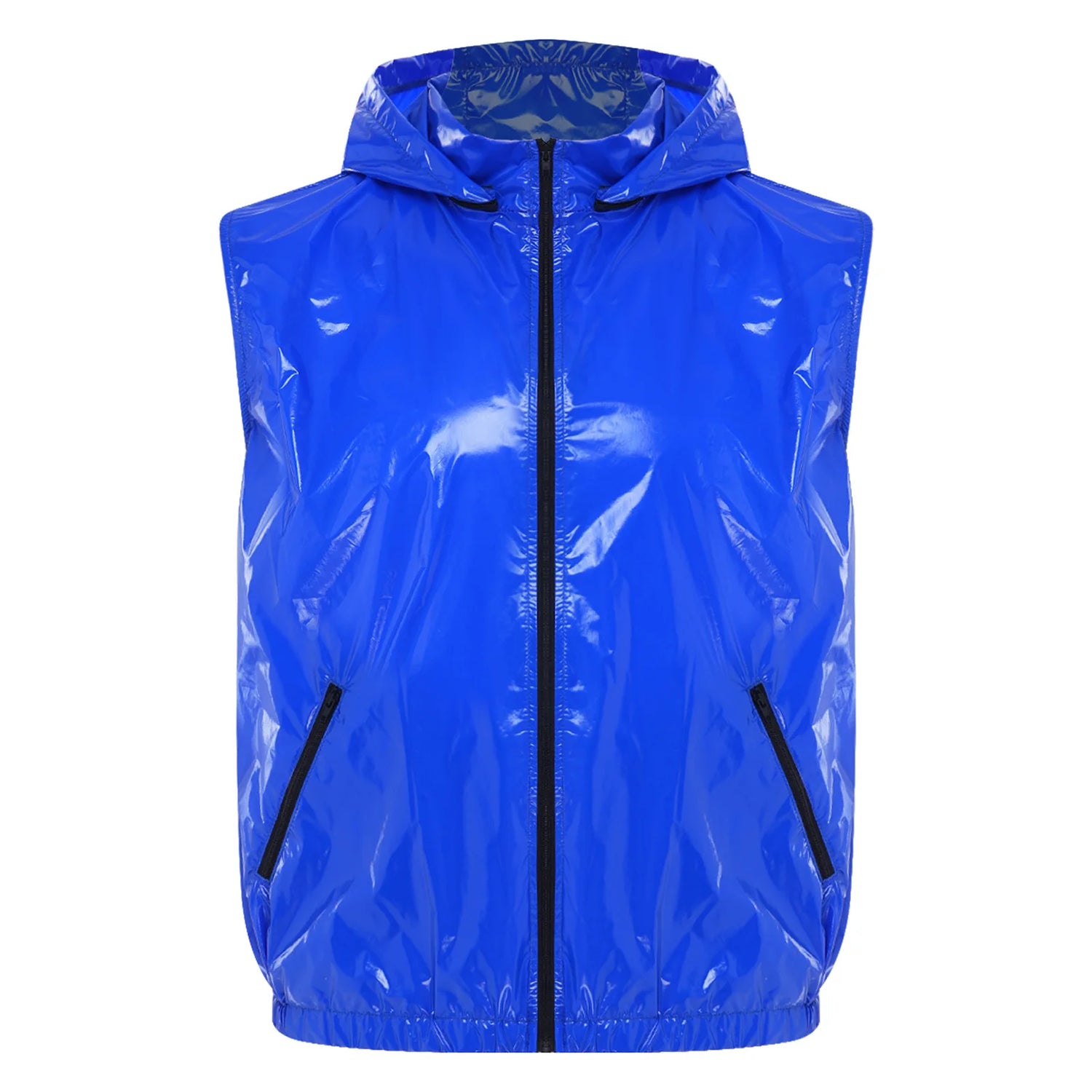 Mens Waterproof Sportwear Tracksuit Front Zipper Sleeveless Hooded Vest with Shorts Built-in Briefs for Gyms Fitness Workout
