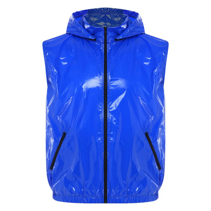 Mens Waterproof Sportwear Tracksuit Front Zipper Sleeveless Hooded Vest with Shorts Built-in Briefs for Gyms Fitness Workout