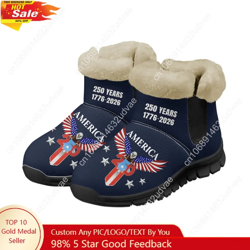 America 250th Anniversary 1776-2026 Plush Shoes Boots Mens Womens Keep Warm Sneakers Boot Casual Sports Customized Sneaker Black