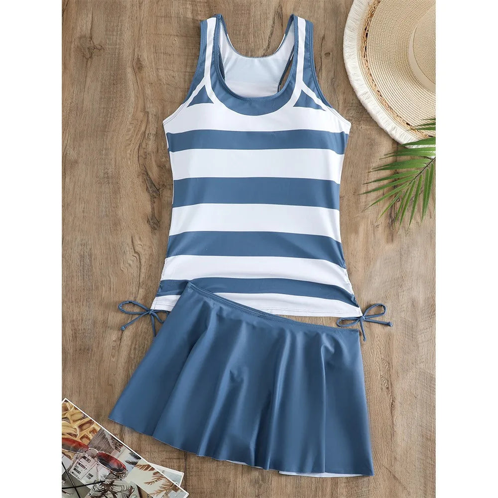 Tankini Woman Bikini Sleeveless Tank Top Skirted Bottom Bikinis Floral Print Swimsuit Pleated Skirt Two Piece Swimsuit Swimwear