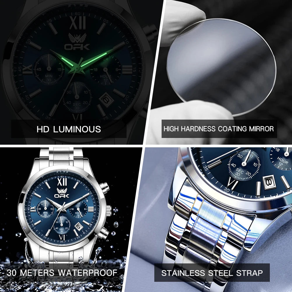 OPK 6052 Mens Watch Automatic Date Stainless steel Band High Quality Men&