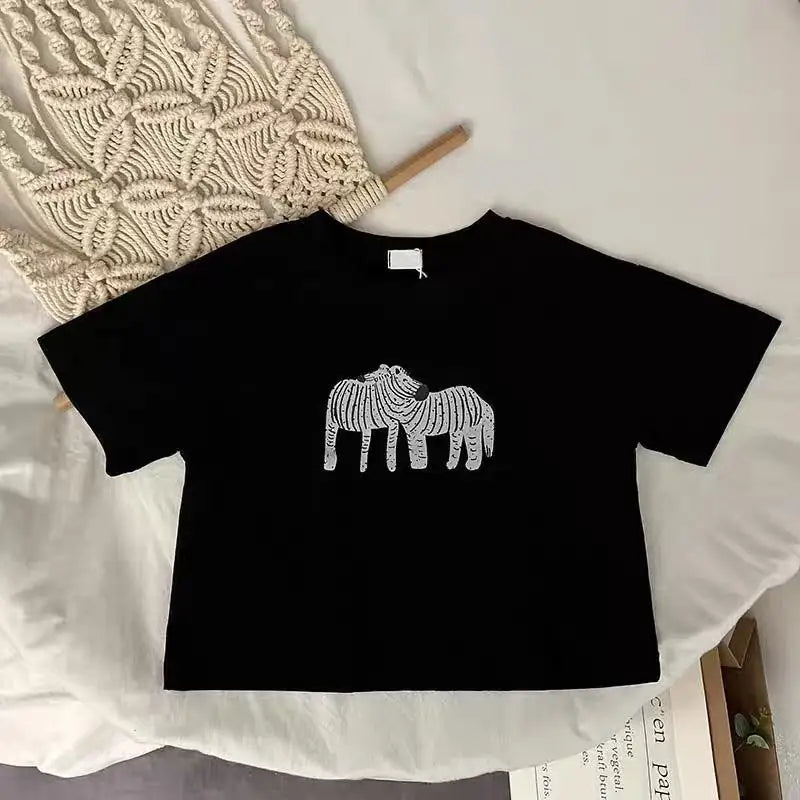 Animal Pattern Baby Boys Girls Short Sleeve Tops Kids Tees Summer Clothing Loose Fashion Trendy Children&