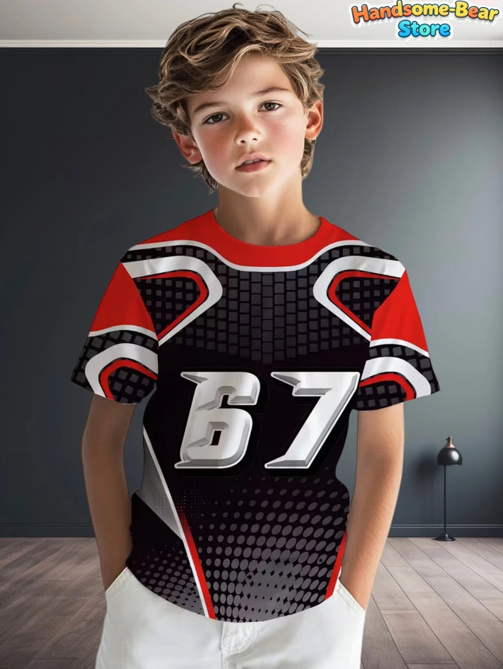 67 Meme T-Shirt for Kids Funny Digital 3D Print Number 67 Football Jersey T Shirt Loose Jersey Style Fashion Children's Clothing