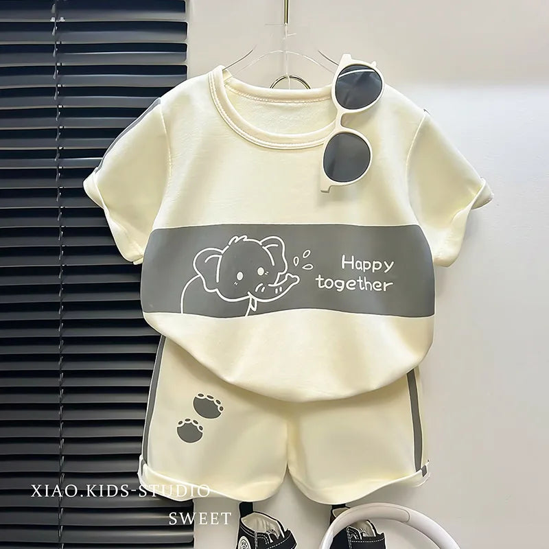 Children's Sets mother Kids Clothes Boys Girl T-shirt Shorts 2PCS  Short sleeve Baby Children Clothing Toddler Suit Suit Striped