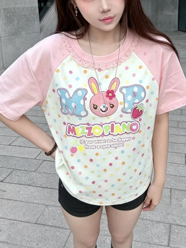 2026 Kawaii Clothing for Women Girls Y2K Crop Top Japanese Cute Printed T-Shirts Mini Skirts Outwear Casual Holiday Outfits
