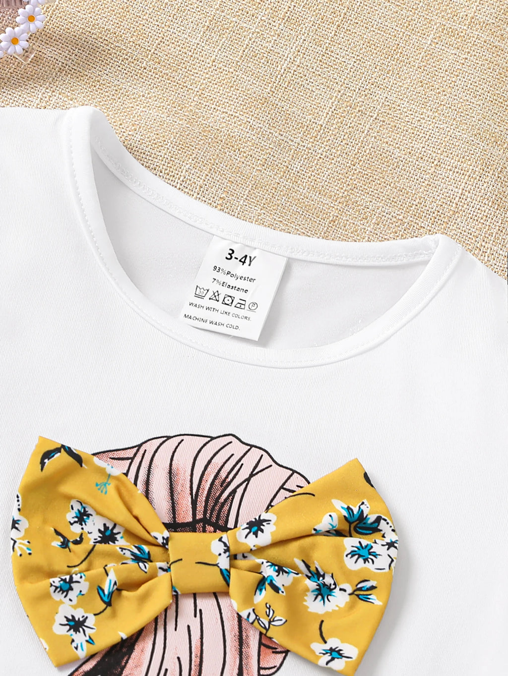 Girls Summer 2-Piece Set Cartoon Print T-Shirt & Floral Straight Leg Pants Breathable Kids Clothing Casual Outfit Fashion