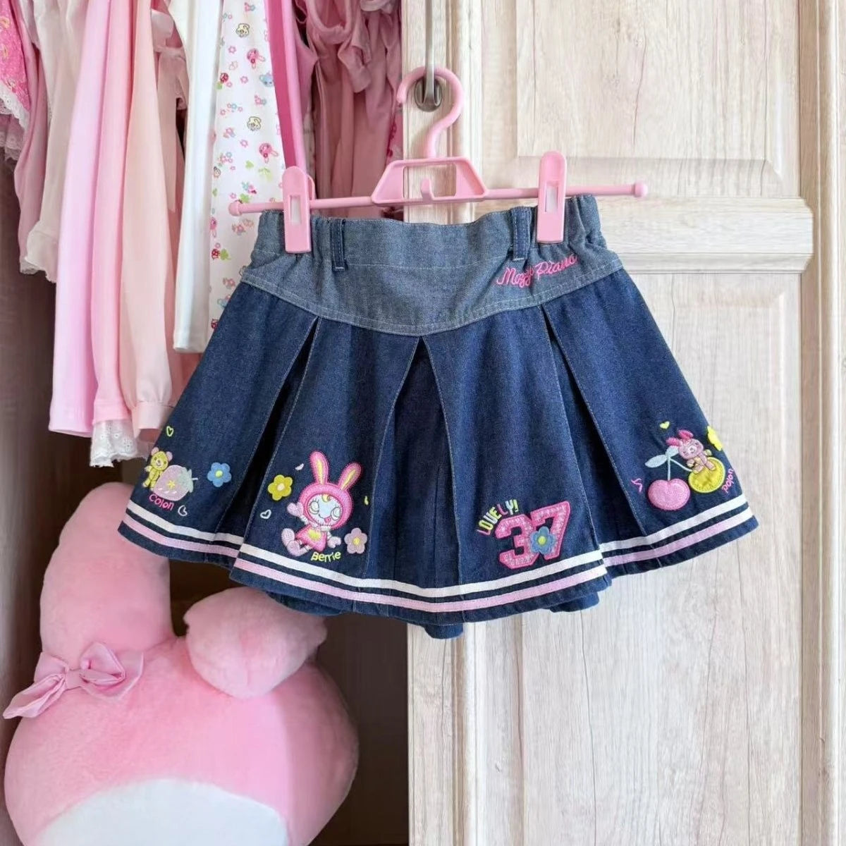 Sweet Kawaii Cartoon Bunny T Shirt Mini Skirt Two Piece Outfit Y2K Girls Raglan Short Sleeve Casual Street Daily Holiday Wear