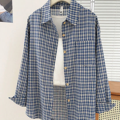 Korean-style Vintage Plaid Shirt New Spring And Autumn Casual Versatile Top Loose And Slimming Versatile College-style Shirt