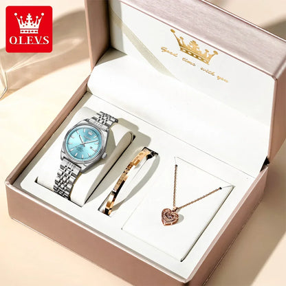 OLEVS New 3703 Watches Woman Elegant Quartz Watch Waterproof Luminous Stainless Steel Date Watches Woman Bracelet Gifts Box