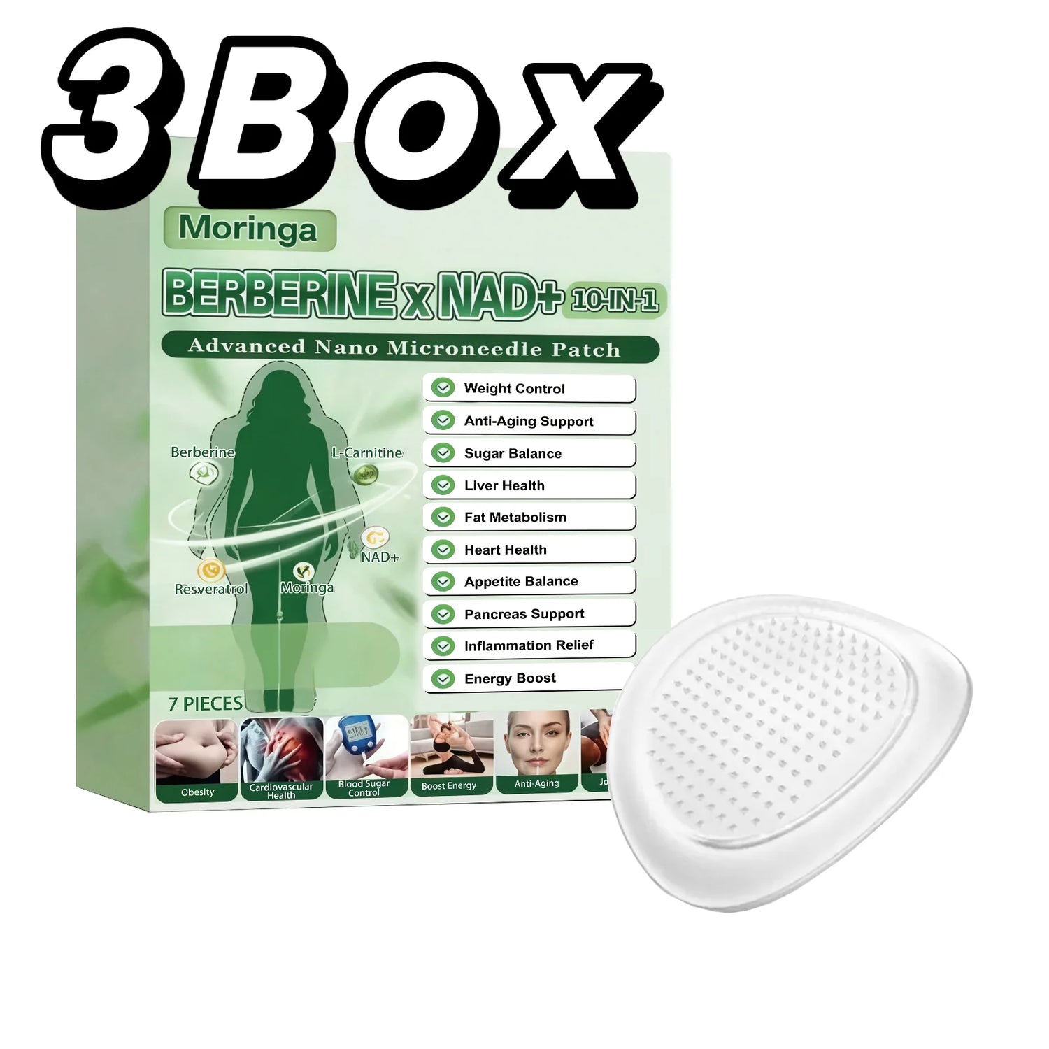 10 In 1 Overnight Microneedle Patch Natural Moringa Berberine NAD Plus Firming Skin Care Soluble Micro Darts Tightening Skincare