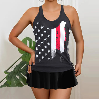 Tankini Woman Bikini Sleeveless Tank Top Skirted Bottom Bikinis Floral Print Swimsuit Pleated Skirt Two Piece Swimsuit Swimwear