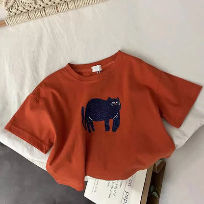 Animal Pattern Baby Boys Girls Short Sleeve Tops Kids Tees Summer Clothing Loose Fashion Trendy Children&
