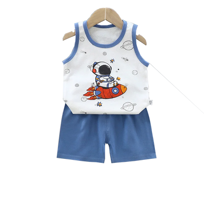 Vest+Shorts 2-Piece Clothing Set Cartoon Lion Pajamas Summer Kids Baby Boys Girls Cotton Casual Tracksuit Clothes Suit 1-6 Years
