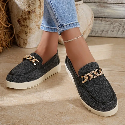 2025 New Spring Autumn Women Loafers Round Toe Shoes Sheep Suede Shoes for Women Retro Metal Buckle Platform Women Shoes
