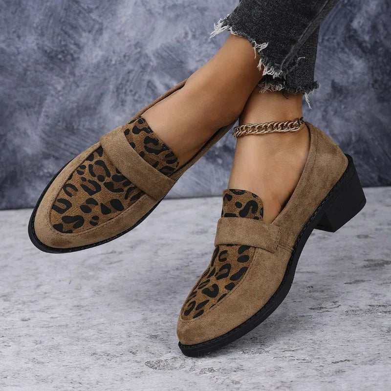 Women Pumps Spring Autumn Fashion Casual Medium Heel Pointed Toe Leopard Print Shoes Women Comfortable Slip-On Shoes for Women