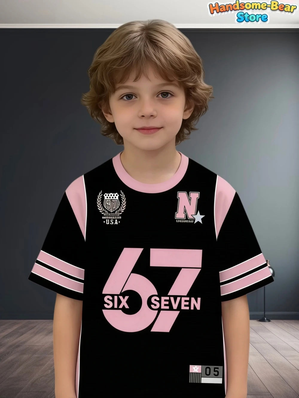 67 Meme T-Shirt for Kids Funny Digital 3D Print Number 67 Football Jersey T Shirt Loose Jersey Style Fashion Children's Clothing
