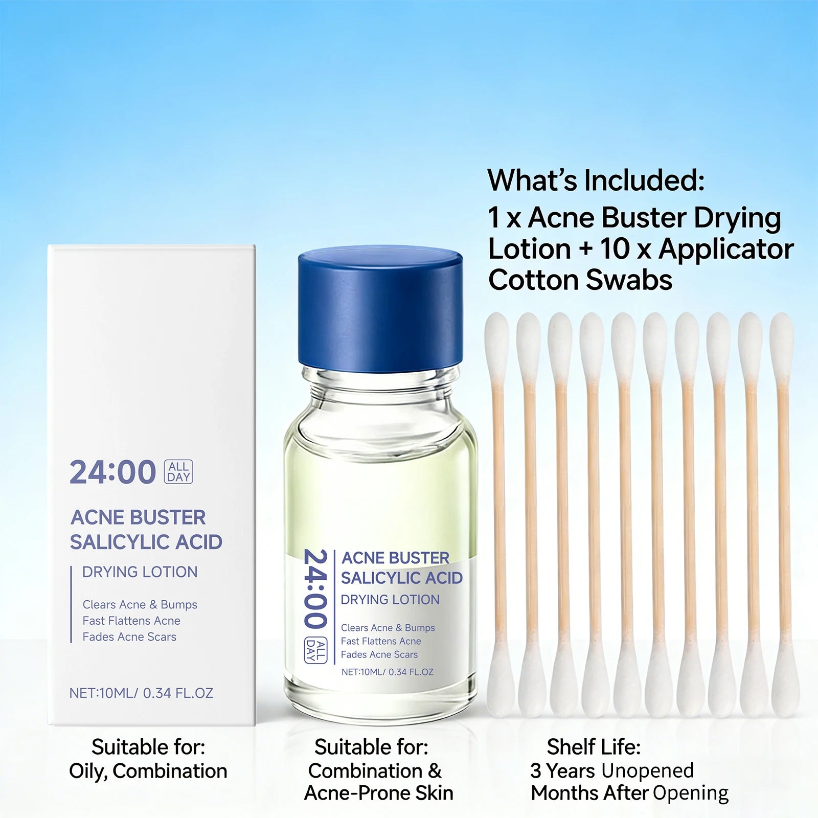 Salicylic Acid Drying Lotion Face Serum with Cotton Swab– Reduce Pimples &amp; Breakouts Fade Acne Scars Minimize Pores Skin Renewal