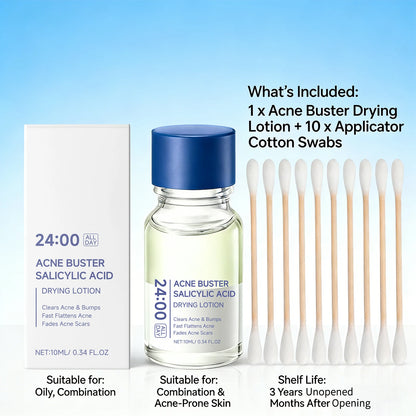 Salicylic Acid Drying Lotion Face Serum with Cotton Swab– Reduce Pimples &amp; Breakouts Fade Acne Scars Minimize Pores Skin Renewal