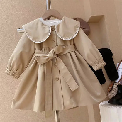 Girls Trench Coats Kids Fashion Waisted Jackets Children Turndown Collar Baby Long Sleeve Windbreaker  Outerwear Clothing 2-8Y