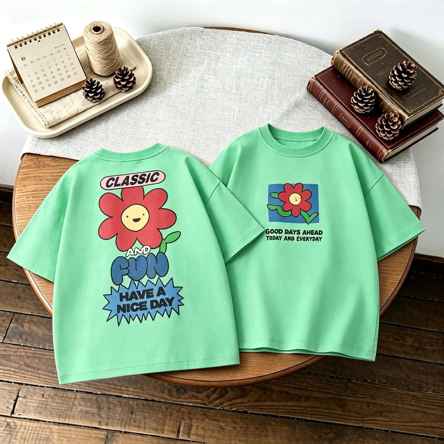 Double Side Print T-shirt For Kids Clothing Summer Simple Fashion Girl Boy Short Sleeve Tops Tees Children&