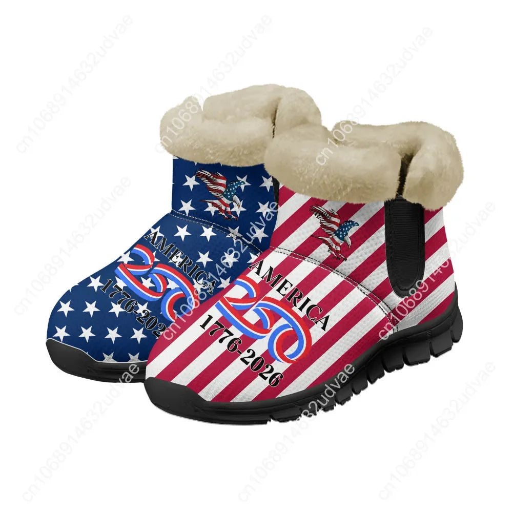 America 250th Anniversary 1776-2026 Plush Shoes Boots Mens Womens Keep Warm Sneakers Boot Casual Sports Customized Sneaker Black