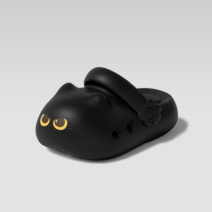 New creative black cat slippers for women summer soft cloud mules clogs woman strap sandal shoes cute kitty mary jane EVA sliper