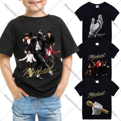 Kids Anime Cute T-shirt Summer Clothing King of Pop MJ Cotton T Shirt Michael Jackson Short Sleeve Tops Fashion Casual Tee Gifts
