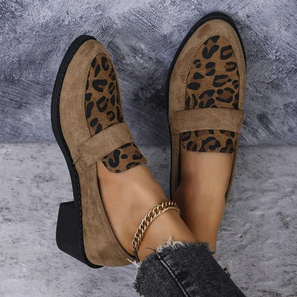 Women Pumps Spring Autumn Fashion Casual Medium Heel Pointed Toe Leopard Print Shoes Women Comfortable Slip-On Shoes for Women