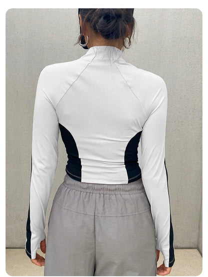 Yoga Clothes Stand Up Collar Jacket Outdoor Sports Long Sleeved Women Slim Quick Dry Zipper Cardigan Running Fitness Jacket Top
