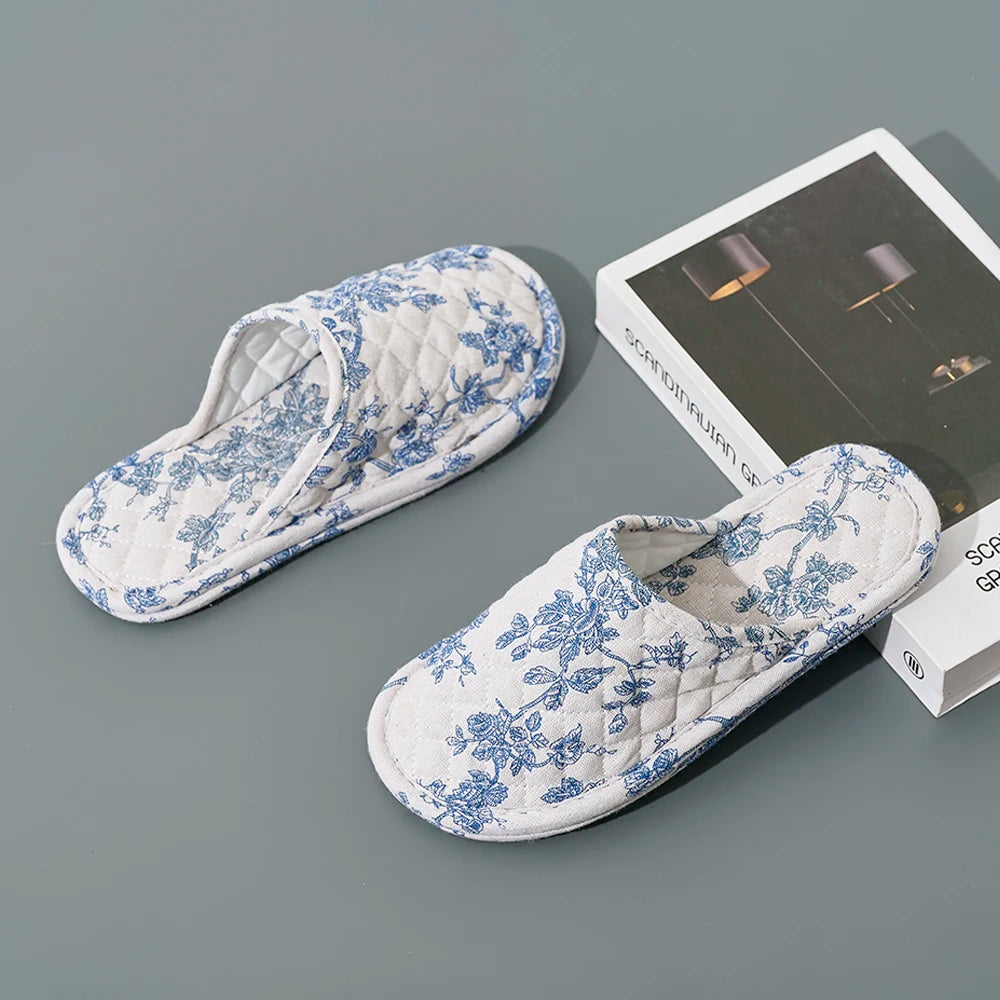 Home Indoor Slippers Soft Bottom Antislip Women Slippers Fashion Cotton Floral Floor Shoes Warm Lightweight Bedroom Slippers