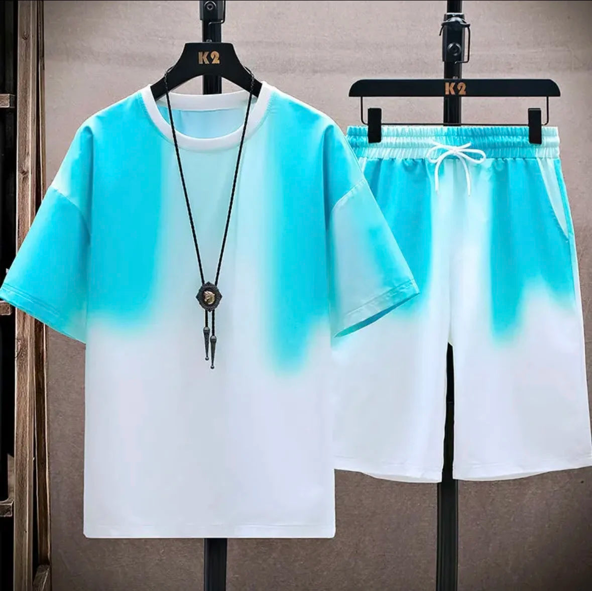 New hot-selling summer couple ice silk set, loose Korean-style casual unisex sports T-shirt and shorts, fashionable quick-dry