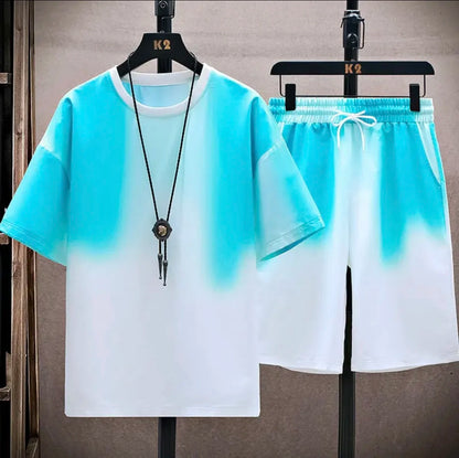 New hot-selling summer couple ice silk set, loose Korean-style casual unisex sports T-shirt and shorts, fashionable quick-dry