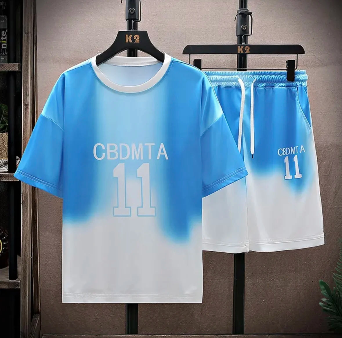 New hot-selling summer couple ice silk set, loose Korean-style casual unisex sports T-shirt and shorts, fashionable quick-dry