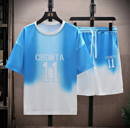 New hot-selling summer couple ice silk set, loose Korean-style casual unisex sports T-shirt and shorts, fashionable quick-dry