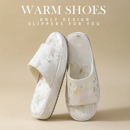 2026 Chinese Style Indoor Platform Slippers For Women Houuse Silk Shoes Flower Print Thick Sole Girls Daily Home Floor Slides