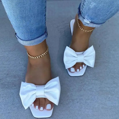 2026 Women‘s Home Slippers Summer Outdoor Flat Leather Bow Non-slip Beach Lady Casual  Fashion Women Sandals Pantufa Shoes