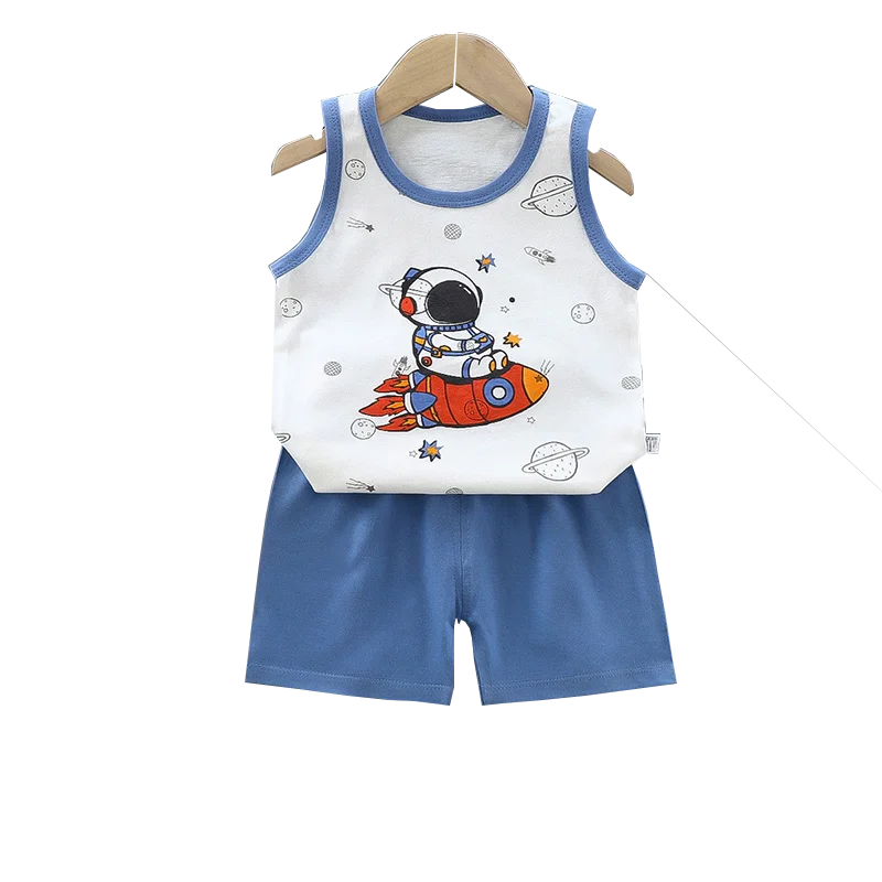 Vest+Shorts 2-Piece Clothing Set Cartoon Lion Pajamas Summer Kids Baby Boys Girls Cotton Casual Tracksuit Clothes Suit 1-6 Years