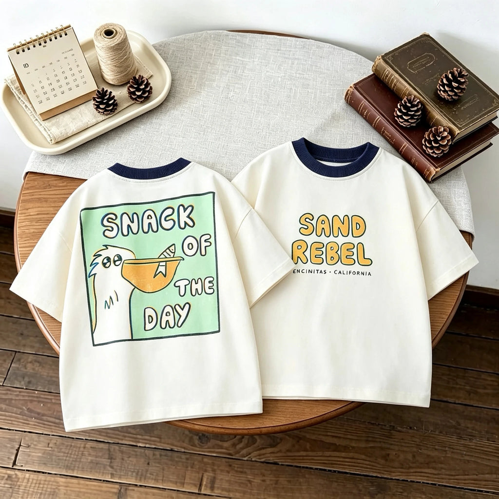 Double Side Print T-shirt For Kids Clothing Summer Simple Fashion Girl Boy Short Sleeve Tops Tees Children's Wear Casual Tshirts